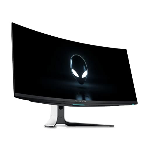 Curved gaming monitor with alien logo on screen