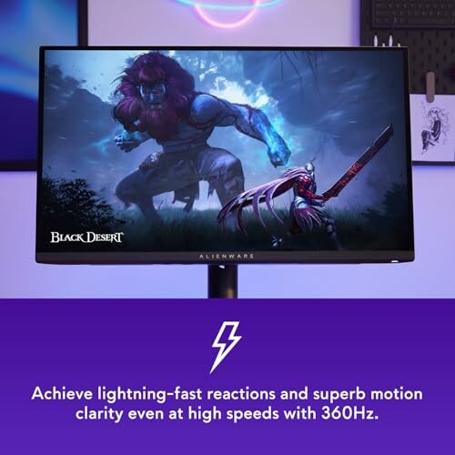 Gaming monitor displaying Black Desert game with fast refresh rate.