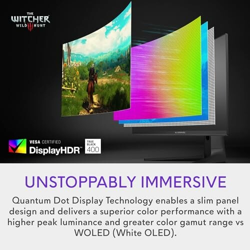 Monitor showcasing Quantum Dot Display Technology with vibrant colors.