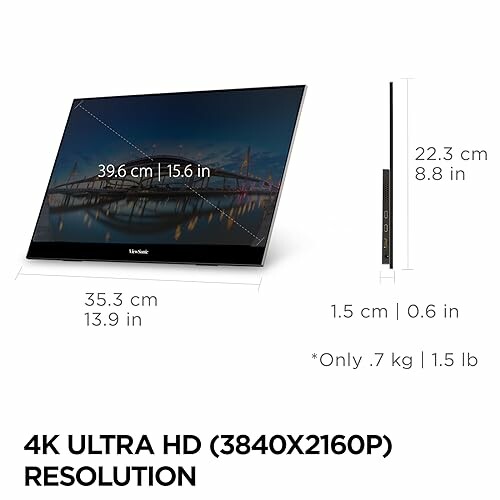 Dimensions of a 4K Ultra HD monitor with measurements in centimeters and inches.