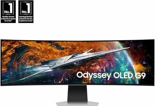 Samsung Odyssey OLED G9 ultrawide monitor with space-themed display